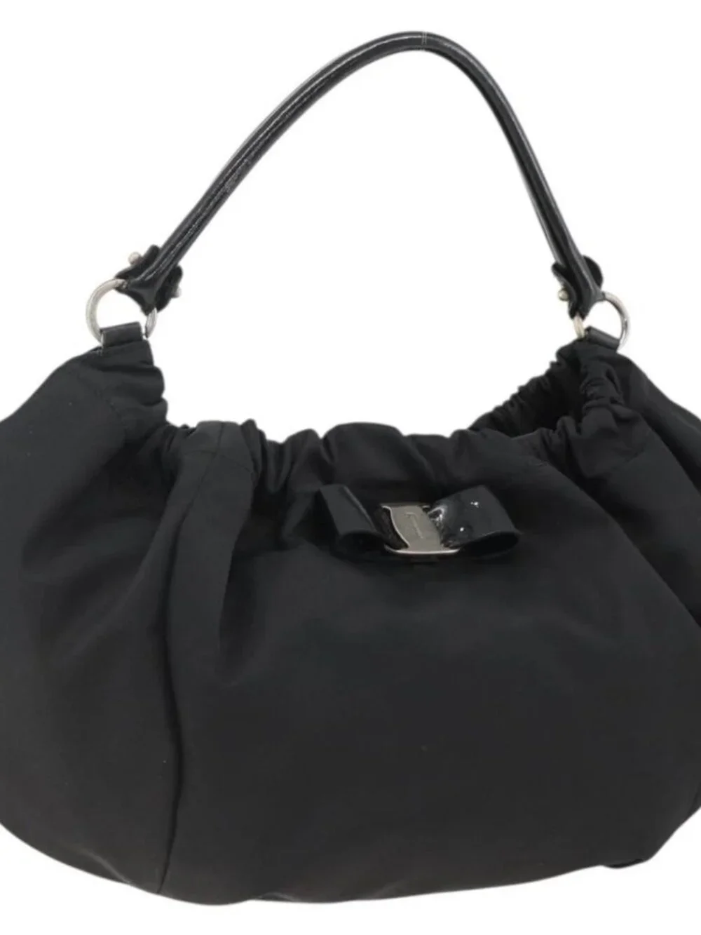 Salvatore Ferragamo Vala Hand Bag Nylon Black Silver Auth gh1920